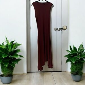 Ted Baker London Maxi Asymmetrical Dress US 4-6 Burgundy Sleeveless Side Opening